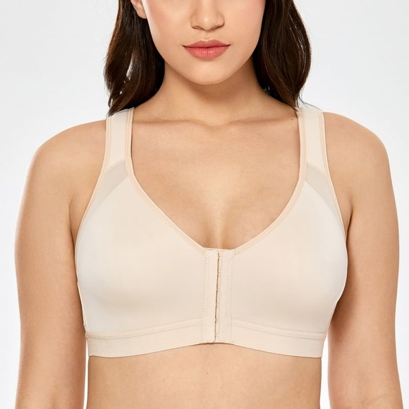 DELIMIRA Women's Full Coverage Front Closure Back Support Beige 38C - Picture 3 of 13